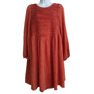 Ott Cotton Lagenlook Gauzy Dress Orange Size Large